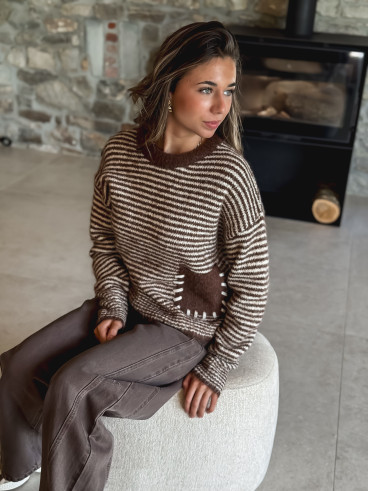 Pull ligné Ylonia - Chocolat/Ecru