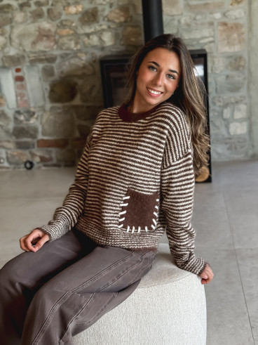 Pull ligné Ylonia - Chocolat/Ecru