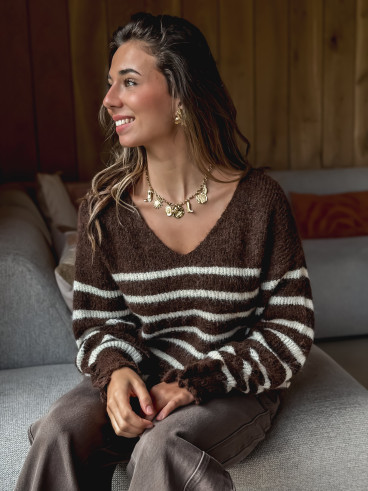 Pull ligné Maurelle - Chocolat/Ecru