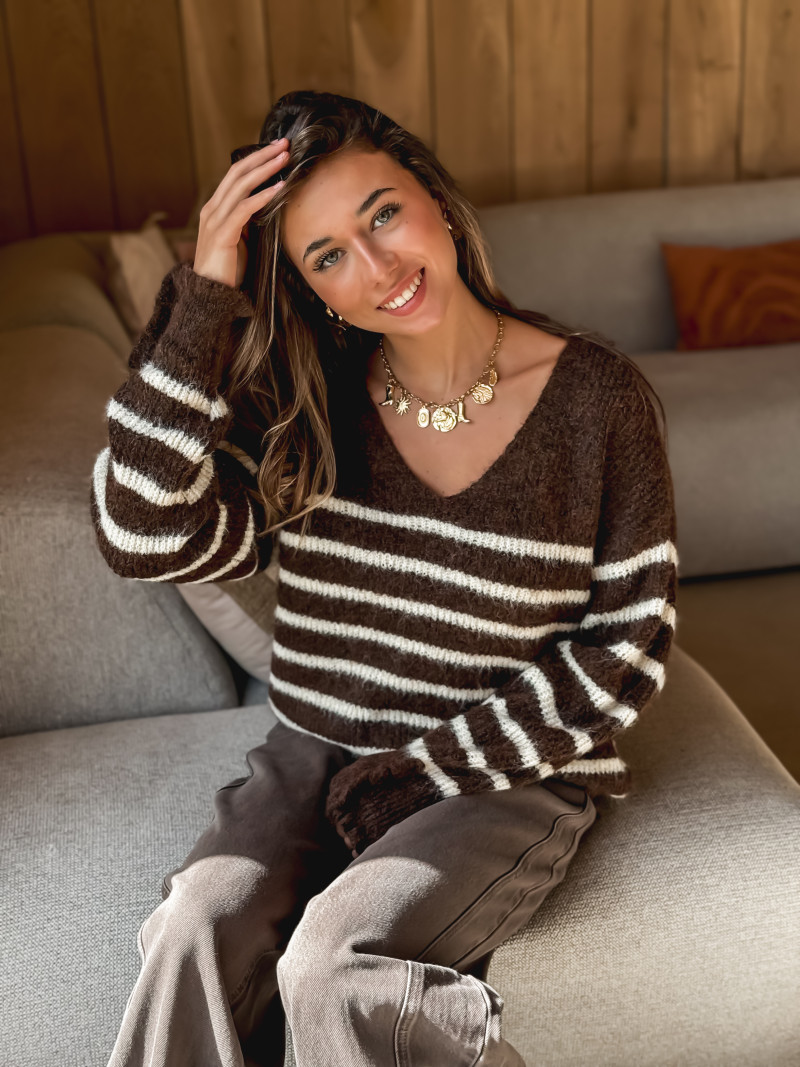 Pull ligné Maurelle - Chocolat/Ecru