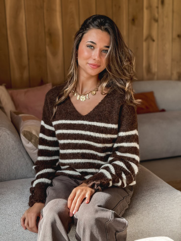 Pull ligné Maurelle - Chocolat/Ecru