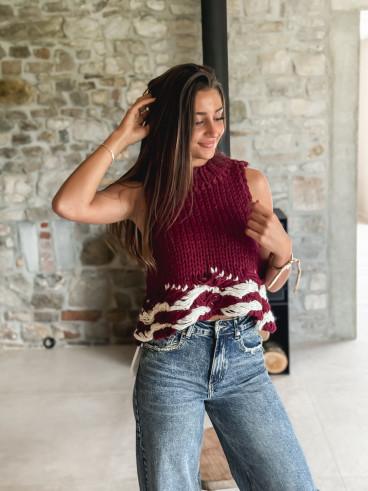 Pull sans manches Dara - Bordeaux/Blanc