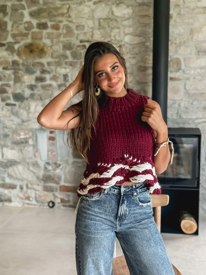 Pull sans manches Dara - Bordeaux/Blanc
