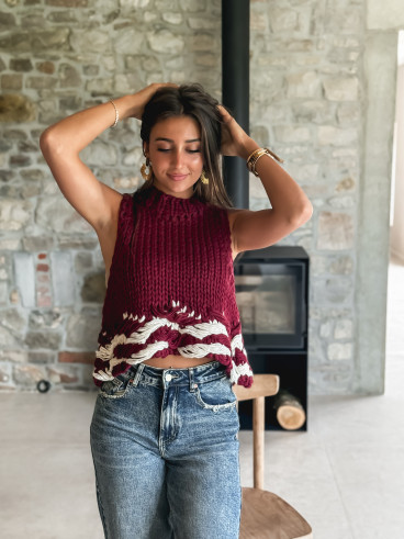 Pull sans manches Dara - Bordeaux/Blanc