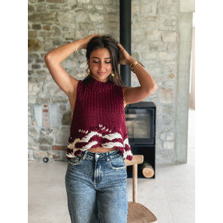 Pull sans manches Dara - Bordeaux/Blanc