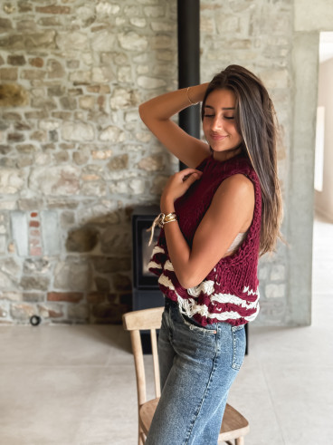 Pull sans manches Dara - Bordeaux/Blanc