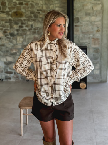 Chemise à carreaux Apollonie - Ecru/Chocolat