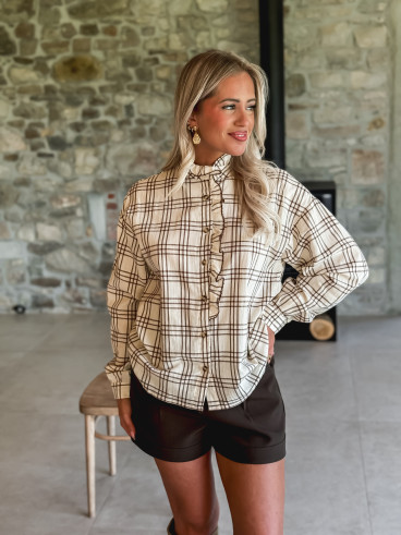 Chemise à carreaux Apollonie - Ecru/Chocolat