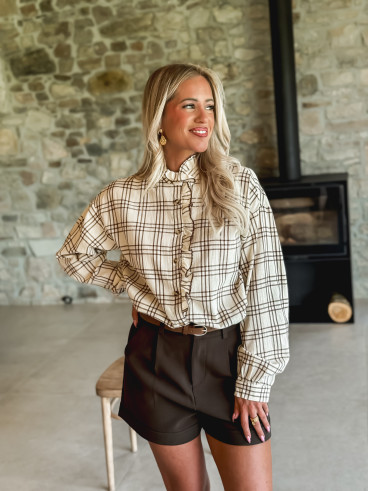 Chemise à carreaux Apollonie - Ecru/Chocolat