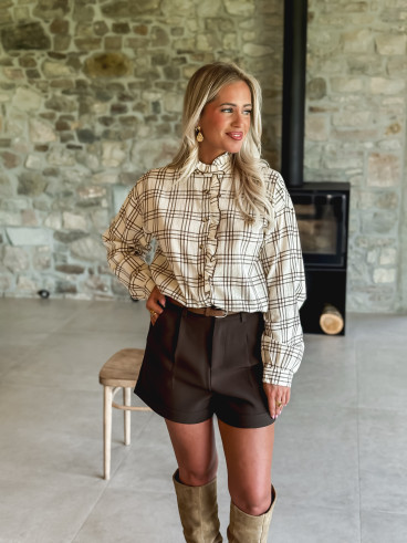 Chemise à carreaux Apollonie - Ecru/Chocolat