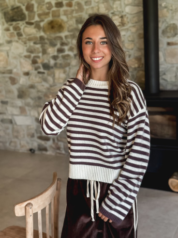 Pull ligné Isalys - Ecru/Marron