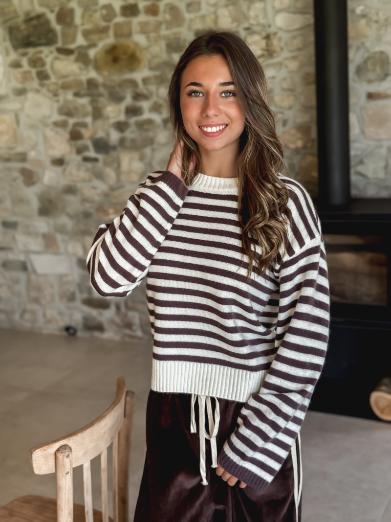 Pull ligné Isalys - Ecru/Marron
