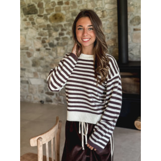 Pull ligné Isalys - Ecru/Marron