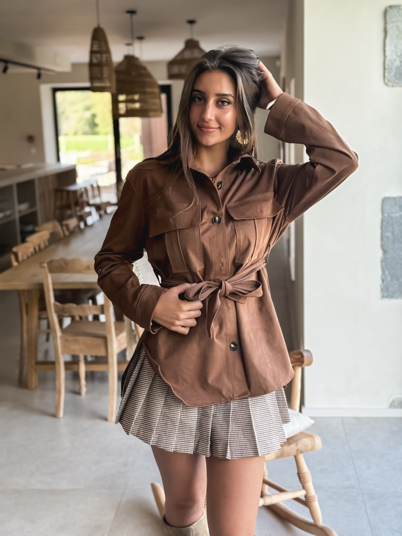 Chemise longue en suédine Myrelle - Camel
