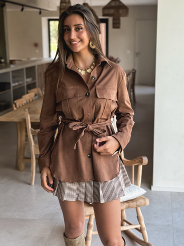 Chemise longue en suédine Myrelle - Camel