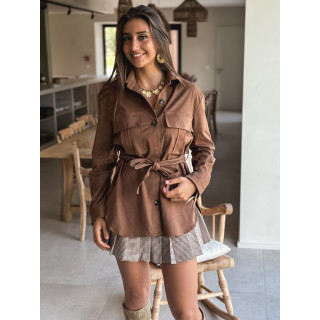 Chemise longue en suédine Myrelle - Camel