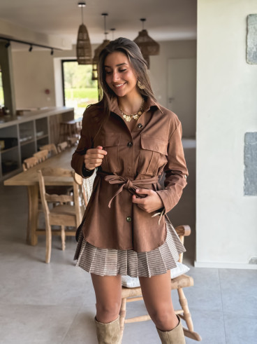Chemise longue en suédine Myrelle - Camel