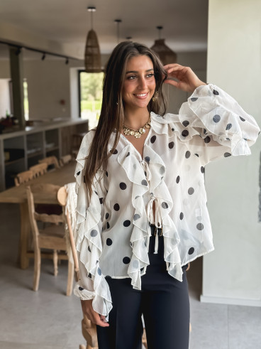 Blouse à pois Manelle - Ecru
