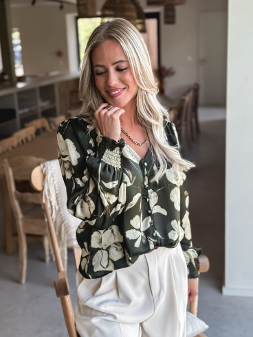 Blouse à fleurs Liséla - Kaki