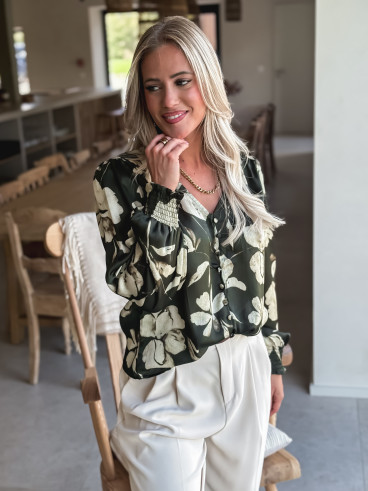 Blouse à fleurs Liséla - Kaki