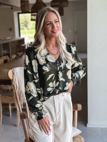 Blouse à fleurs Liséla - Kaki