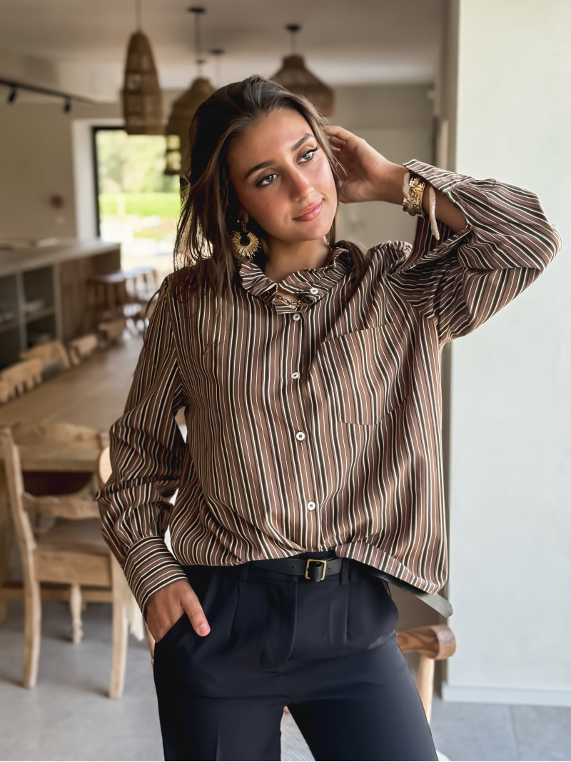 Chemise lignée Oréa - Chocolat