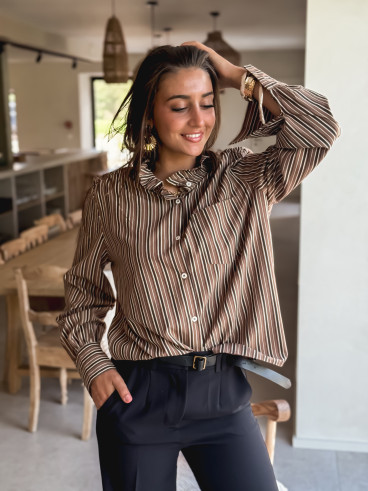 Chemise lignée Oréa - Chocolat