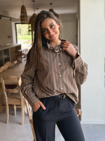 Chemise lignée Oréa - Chocolat