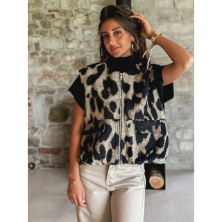 Veste sans manches léopard Soliane - Beige/Noir