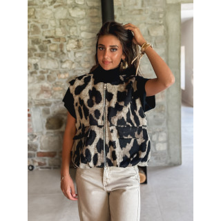 Veste sans manches léopard Soliane - Beige/Noir