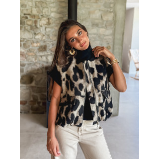 Veste sans manches léopard Soliane - Beige/Noir