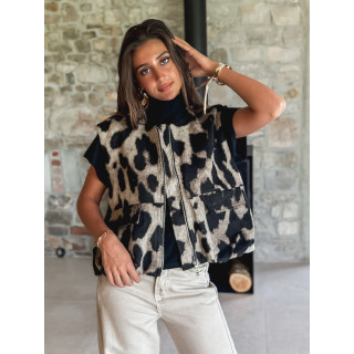 Veste sans manches léopard Soliane - Beige/Noir