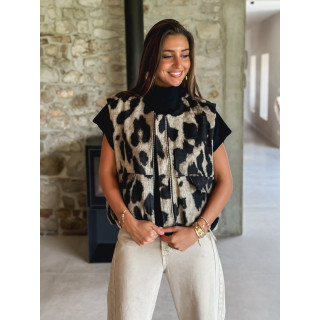 Veste sans manches léopard Soliane - Beige/Noir