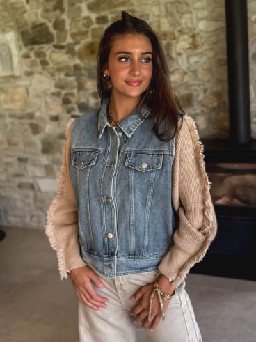 Veste en jeans Adelle - Bleu/Beige