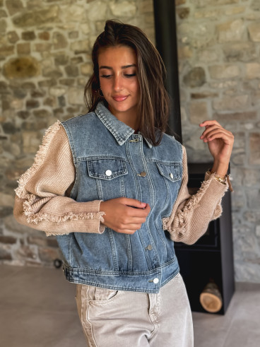 Veste en jeans Adelle - Bleu/Beige