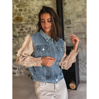 Veste en jeans Adelle - Bleu/Beige