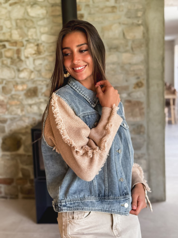 Veste en jeans Adelle - Bleu/Beige