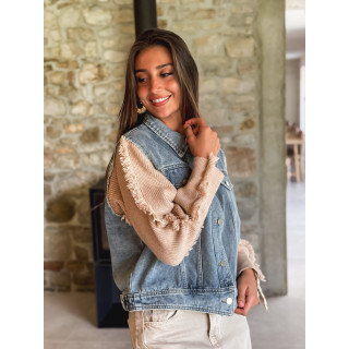 Veste en jeans Adelle - Bleu/Beige