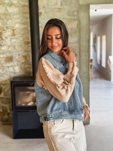 Veste en jeans Adelle - Bleu/Beige