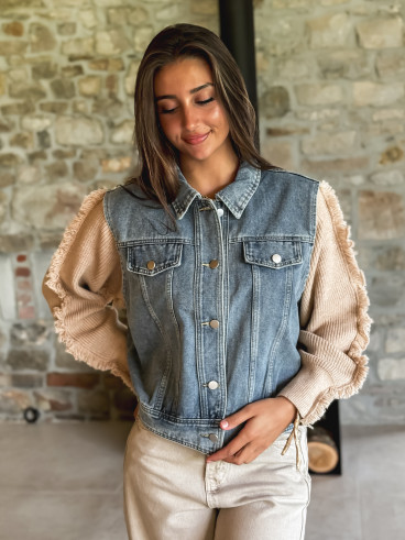Veste en jeans Adelle - Bleu/Beige