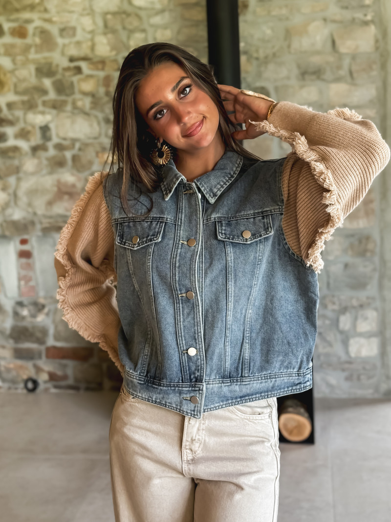 Veste en jeans Adelle - Bleu/Beige