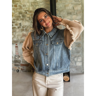 Veste en jeans Adelle - Bleu/Beige