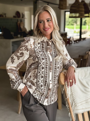 Chemise à motifs Miki - Beige/Chocolat