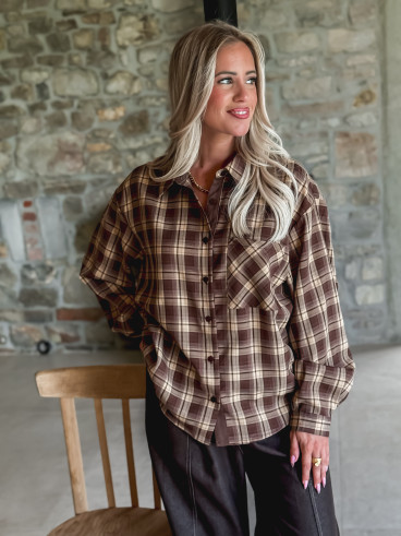 Chemise à carreaux Ismène - Chocolat/Beige