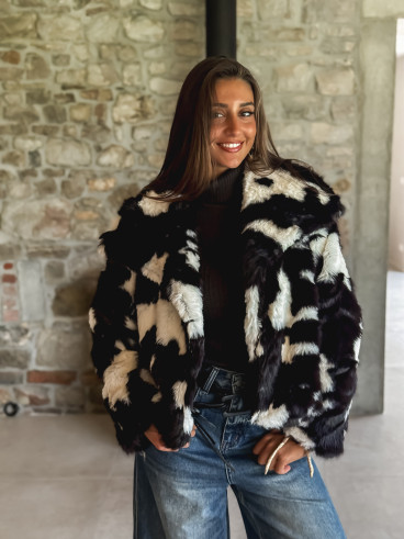 Manteau fausse fourrure Ravenna - Ecru/Chocolat