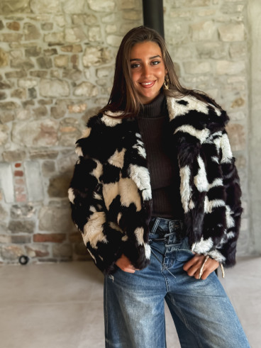 Manteau fausse fourrure Ravenna - Ecru/Chocolat