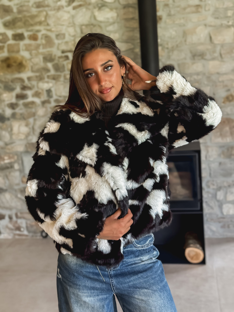Manteau fausse fourrure Ravenna - Ecru/Chocolat