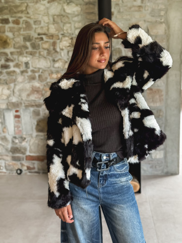 Manteau fausse fourrure Ravenna - Ecru/Chocolat