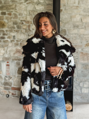 Manteau fausse fourrure Ravenna - Ecru/Chocolat