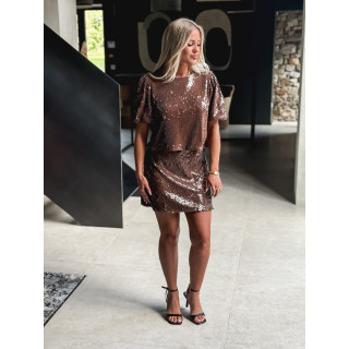 Jupe courte à sequins Léolia - Chocolat